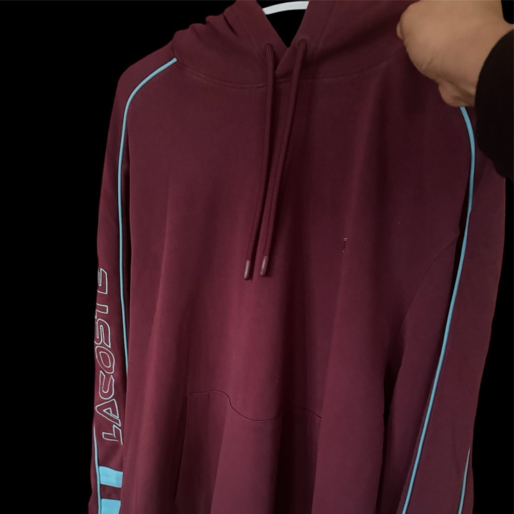 Lacoste Men's Burgundy Hoodie with Aqua Accents